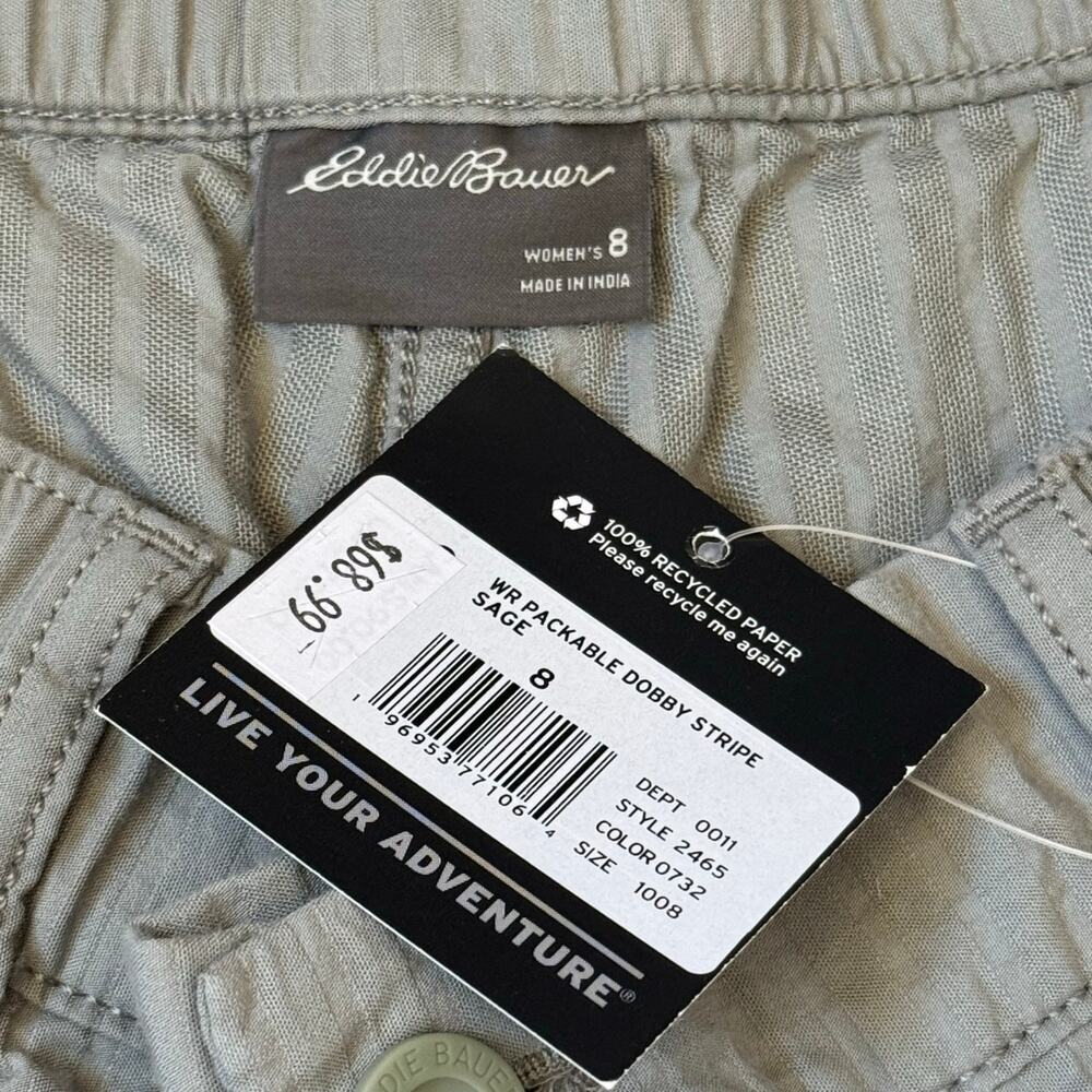 Eddie Bauer Packable Dobby Stripe Sage Hiking Shorts Women’s Size 8 NWT - Picture 3 of 9